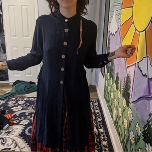 Blue slit button-up tunic